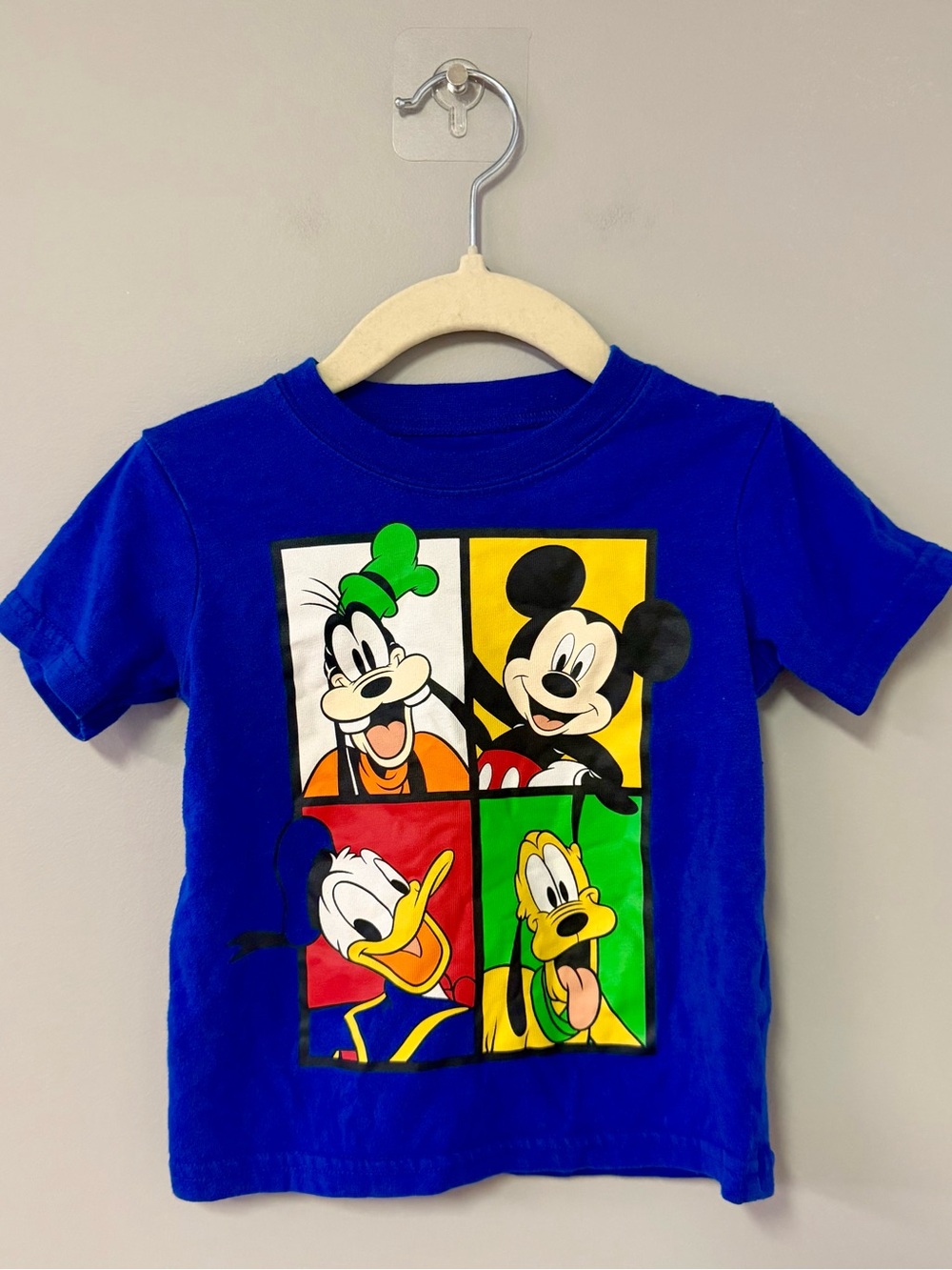 Disney Blue Short Sleeve Tee with Mickey, Goofy, Donald & Pluto Panels